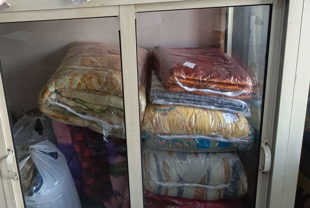 Blankets dry cleaned and packed in the shop cabinet